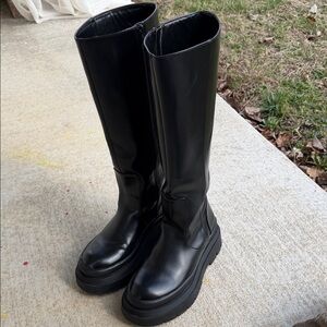 Zara Platform Black Knee-High Boots